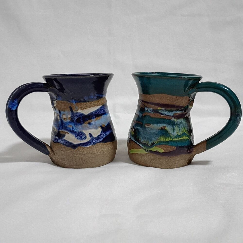 Handmade Coffee Mugs Set Sparta TN Fragrant Mushroom Coffee Tea Glazed Signed